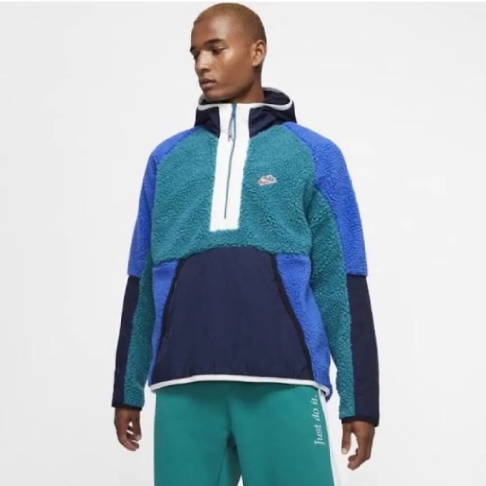 Nike Teal & Blue Sherpa Half-Zip Hooded Jacket